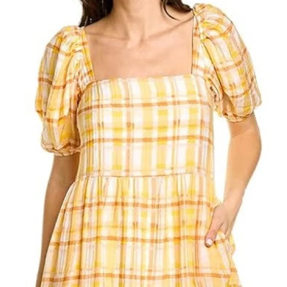 ASTR The Label ILANA DRESS - ORANGE/YELLOW PLAID in Medium NEW - Picture 4 of 4